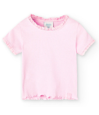 Boboli μπλούζα μικρό κορίτσι ροζ ριμπ basic