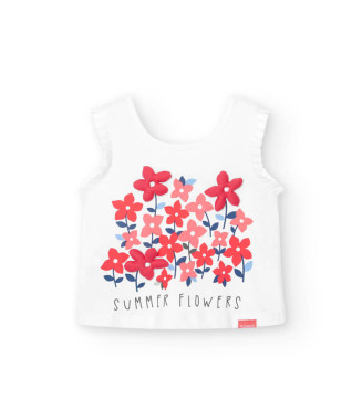 Boboli μπλούζα μικρό κορίτσι άσπρο κοραλί αμάνικη summer flowers