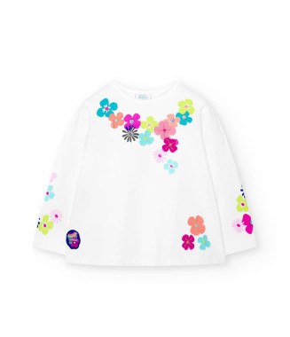 Boboli μπλούζα μικρό κορίτσι άσπρη λουλούδια μακρυμάνικη