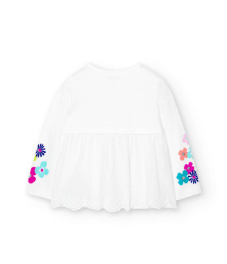 Boboli μπλούζα μικρό κορίτσι άσπρη λουλούδια μακρυμάνικη